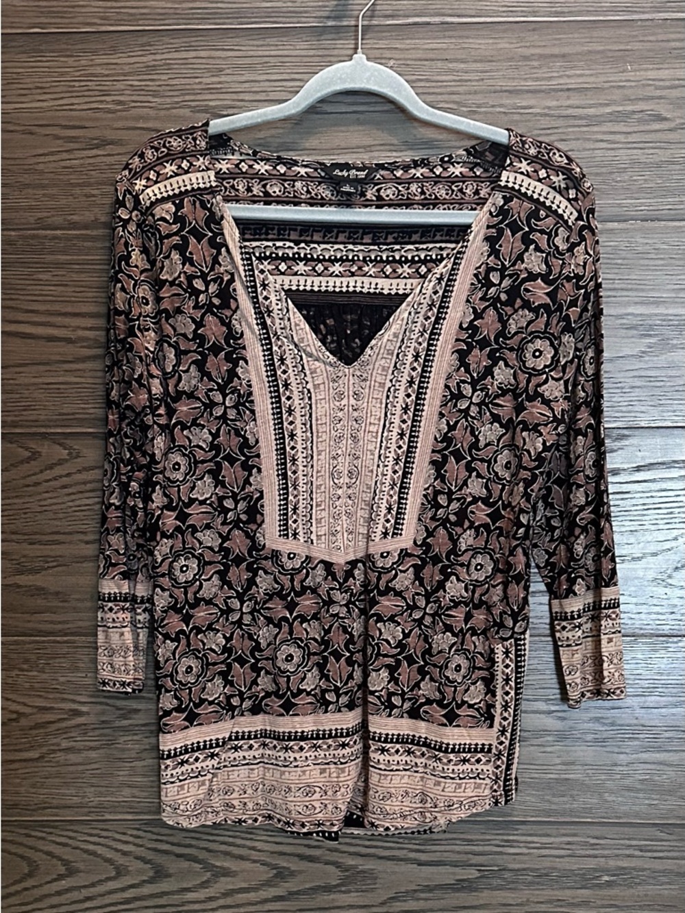 Lucky Brand Black Tunic with Blush Floral Print